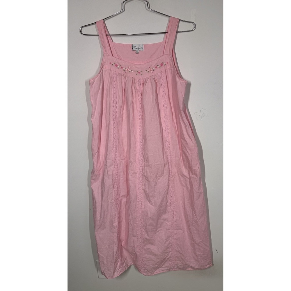 The 1 for U Sleeveless Cotton Embroidered Nightgown Pink Cottagecore Pockets M